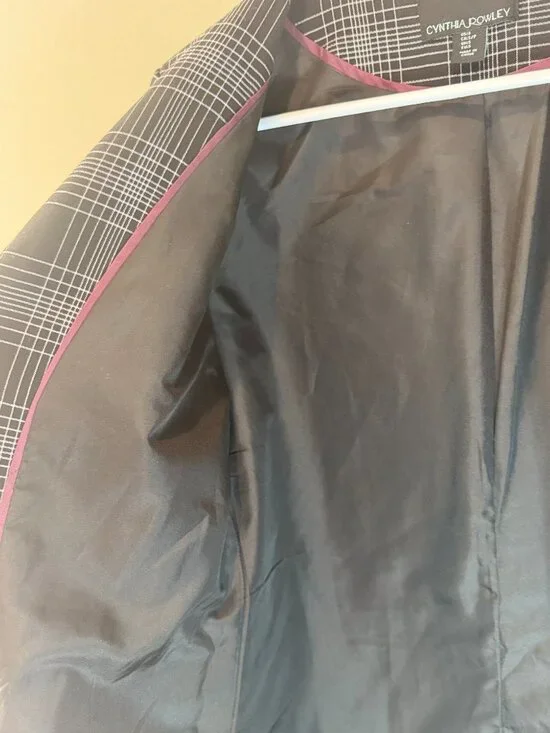 Cynthia Rowley Blazer Jacket S Women Black Plaid Open Long Sleeve Shoulder Pads - Picture 4 of 8